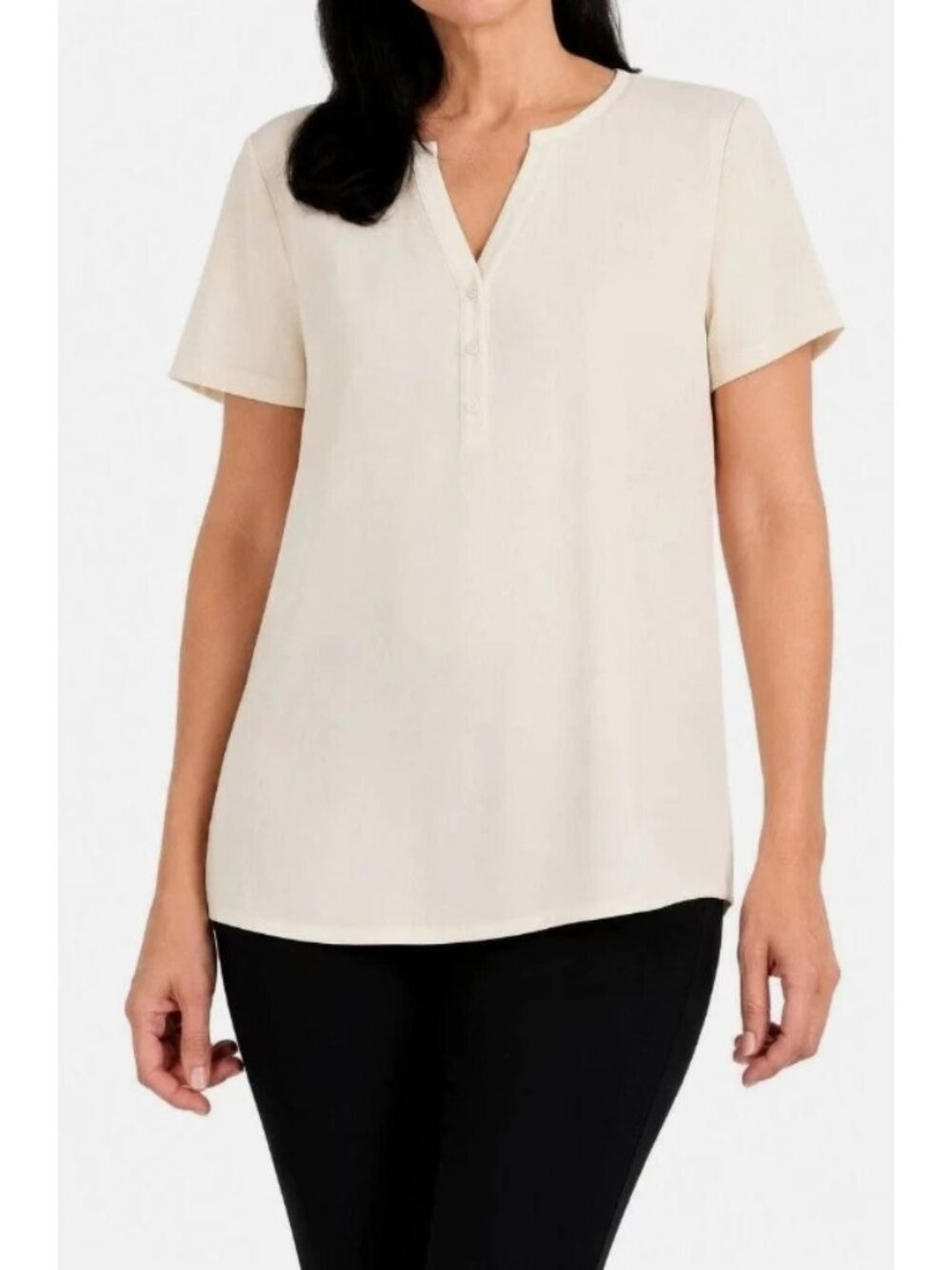 Hilary Radley Womens Short-Sleeve Cream Blouse XS Lightweight Polyester